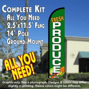 FRESH PRODUCE Windless Feather Banner Flag Kit (Flag, Pole, & Ground Mt)