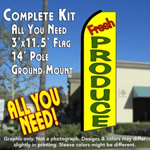 FRESH PRODUCE (Yellow) Flutter Feather Banner Flag Kit (Flag, Pole, & Ground Mt)