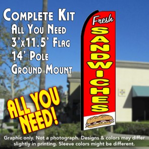 FRESH SANDWICHES (Red/White) Flutter Feather Banner Flag Kit (Flag, Pole, & Ground Mt)