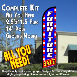 FURNITURE SALE (Blue/White/Stars) Windless Feather Banner Flag Kit (Flag, Pole, & Ground Mt)