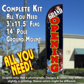 Grand Opening (Fireworks) Windless Feather Banner Flag Kit (Flag, Pole, & Ground Mt)