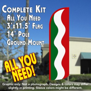 Green White Red Swirl Windless Feather Banner Flag Kit (Flag, Pole, & Ground Mt)
