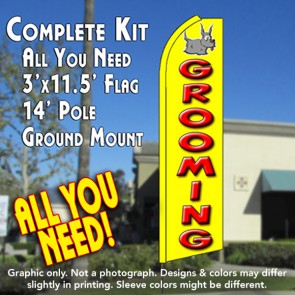 GROOMING (Yellow) Flutter Feather Banner Flag Kit (Flag, Pole, & Ground Mt)