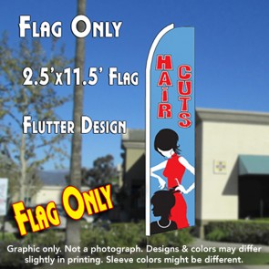 HAIRCUTS (Blue) Flutter Feather Banner Flag