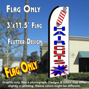 HAIRCUTS (White) Flutter Feather Banner Flag