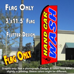 HAND CAR WASH (Red) Flutter Feather Banner Flag (11.5 x 3 Feet)