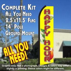 HAPPY HOUR (Yellow) Flutter Feather Banner Flag Kit (Flag, Pole, & Ground Mt)