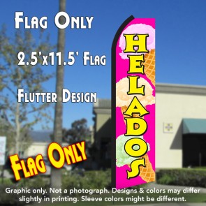 HELADOS (Pink/Yellow) Flutter Polyknit Feather Flag (11.5 x 2.5 feet)