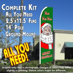 HO HO HO Merry Christmas Flutter Feather Banner Flag Kit (Flag, Pole, & Ground Mt)