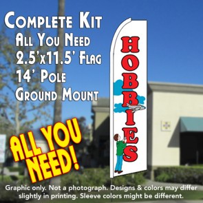 HOBBIES (White) Flutter Feather Banner Flag Kit (Flag, Pole, & Ground Mt)