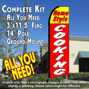 HOME STYLE COOKING (Yellow/Red)  Flutter Feather Banner Flag Kit (Flag, Pole, & Ground Mt)