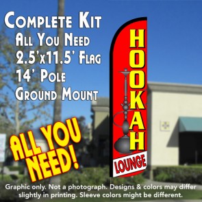 HOOKAH LOUNGE (Red/Yellow) Windless Feather Banner Flag Kit (Flag, Pole, & Ground Mt)