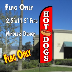 HOT DOGS (Red/White) Windless Polyknit Feather Flag (2.5 x 11.5 feet)