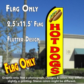 HOT DOGS (Yellow/Red) Flutter Polyknit Feather Flag (11.5 x 2.5 feet)
