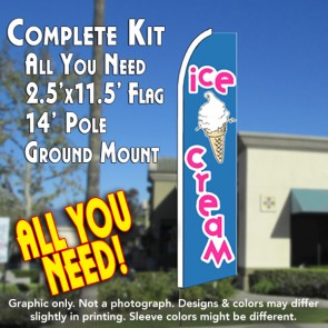 ICE CREAM (Blue/Pink) Flutter Feather Banner Flag Kit (Flag, Pole, & Ground Mt)