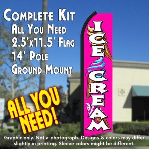ICE CREAM (Pink/White) Flutter Feather Banner Flag Kit (Flag, Pole, & Ground Mt)
