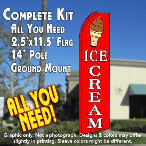 ICE CREAM (Red/White) Flutter Feather Banner Flag Kit (Flag, Pole, & Ground Mt)