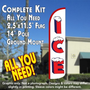 ICE (White/Red) Windless Feather Banner Flag Kit (Flag, Pole, & Ground Mt)