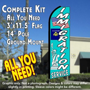 IMMIGRATION SERVICE (Blue) Flutter Feather Banner Flag Kit (Flag, Pole, and Ground Mount)