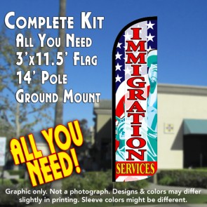 Immigration Services Windless Feather Banner Flag Kit (Flag, Pole, & Ground Mt)