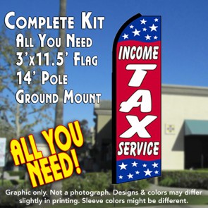 INCOME TAX SERVICE (Red/Stars) Flutter Feather Banner Flag Kit (Flag, Pole, & Ground Mt)