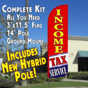 Income Tax Service (Red/White/Blue) Windless Feather Banner Flag Kit (Flag, Pole, & Ground Mt)