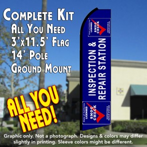 INSPECTION & REPAIR STATION (Blue/California) Flutter Feather Banner Flag Kit (Flag, Pole, & Ground Mt)