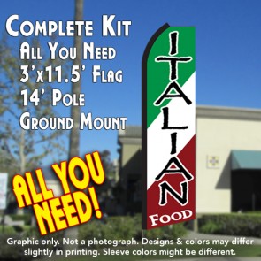 ITALIAN FOOD (Tri-color) Flutter Feather Banner Flag Kit (Flag, Pole, & Ground Mt)