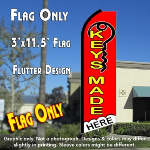 KEYS MADE HERE (Red/White) Flutter Feather Banner Flag (11.5 x 3 Feet)