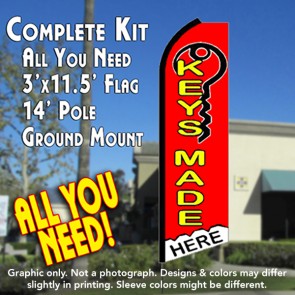 KEYS MADE HERE (Red/White) Flutter Feather Banner Flag Kit (Flag, Pole, & Ground Mt)