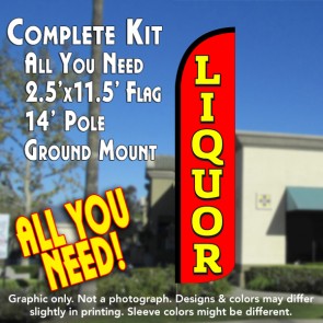 LIQUOR (Red/Yellow) Windless Feather Banner Flag Kit (Flag, Pole, & Ground Mt)