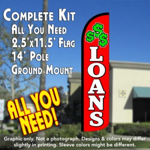 LOANS (Red/White) Windless Feather Banner Flag Kit (Flag, Pole, & Ground Mt)