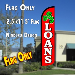 LOANS (Red/White) Windless Polyknit Feather Flag (2.5 x 11.5 feet)