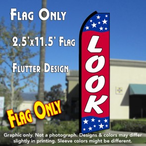 LOOK (Blue/Red/Stars) Flutter Polyknit Feather Flag (11.5 x 2.5 feet)