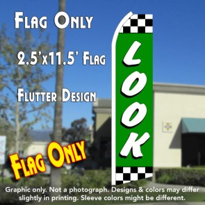 LOOK (Checkered) Flutter Feather Banner Flag (11.5 x 2.5 Feet)