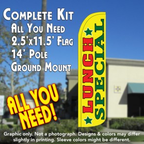 LUNCH SPECIAL (Yellow) Windless Feather Banner Flag Kit (Flag, Pole, & Ground Mt)