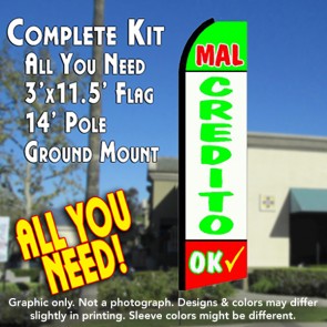 MAL CREDITO OK (Tri-color) Flutter Feather Banner Flag Kit (Flag, Pole, & Ground Mt)