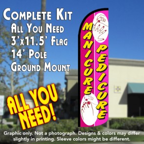 Manicure Pedicure Windless Feather Banner Flag Kit (Flag, Pole, & Ground Mt)