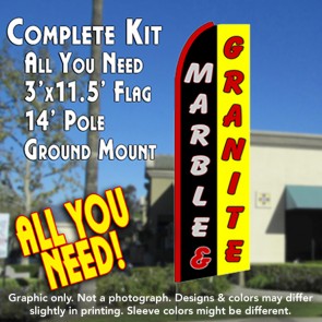 MARBLE & GRANITE (Black/Yellow) Flutter Feather Banner Flag Kit (Flag, Pole, & Ground Mt)