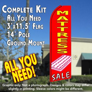 MATTRESS SALE (Red/White) Flutter Feather Banner Flag Kit (Flag, Pole, & Ground Mt)