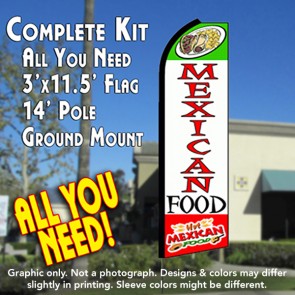 MEXICAN FOOD (Tri-colored/Hot Plate) Flutter Feather Banner Flag Kit (Flag, Pole, & Ground Mt)
