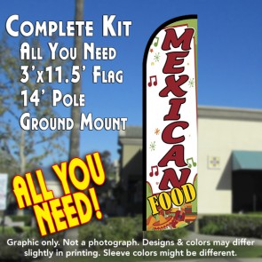 MEXICAN FOOD Windless Feather Banner Flag Kit (Flag, Pole, & Ground Mt)