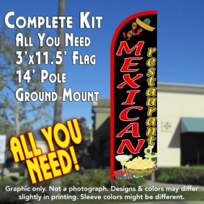 Mexican Restaurant (Black/Red) Windless Feather Banner Flag Kit (Flag, Pole, & Ground Mt)