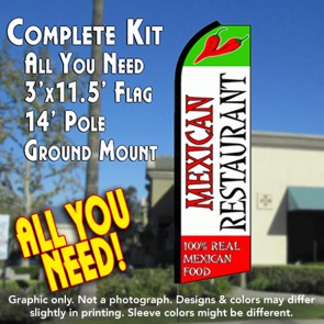 MEXICAN RESTAURANT (Tri-colored) Flutter Feather Banner Flag Kit (Flag, Pole, & Ground Mt)