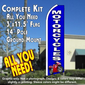 MOTORCYCLES (Blue) Flutter Feather Banner Flag Kit (Flag, Pole, & Ground Mt)
