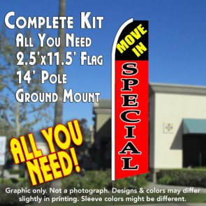 MOVE IN SPECIAL (Black/Red) Flutter Feather Banner Flag Kit (Flag, Pole, & Ground Mt)