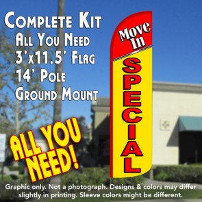 Move-In Special (Red/Yellow) Windless Feather Banner Flag Kit (Flag, Pole, & Ground Mt)