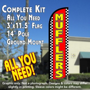 Mufflers (Checkered) Windless Feather Banner Flag Kit (Flag, Pole, & Ground Mt)
