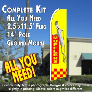 MUFFLERS (Yellow/Checkered) Flutter Feather Banner Flag Kit (Flag, Pole, & Ground Mt)