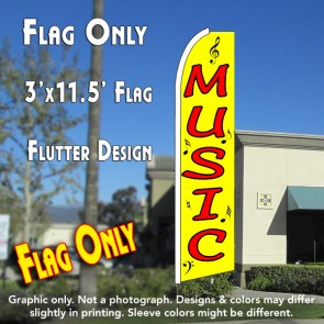 MUSIC (Yellow) Flutter Feather Banner Flag (11.5 x 3 Feet)